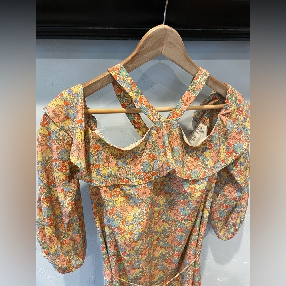 Women’s Madewell, silk floral print off shoulder dress size 8 - Picture 3 of 12